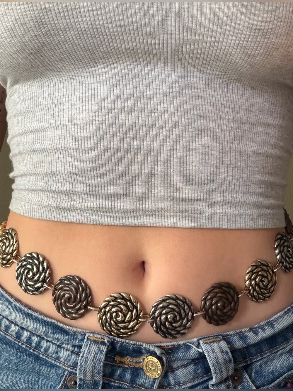 Mixed Metal Rose Concho Chain Belt M/L